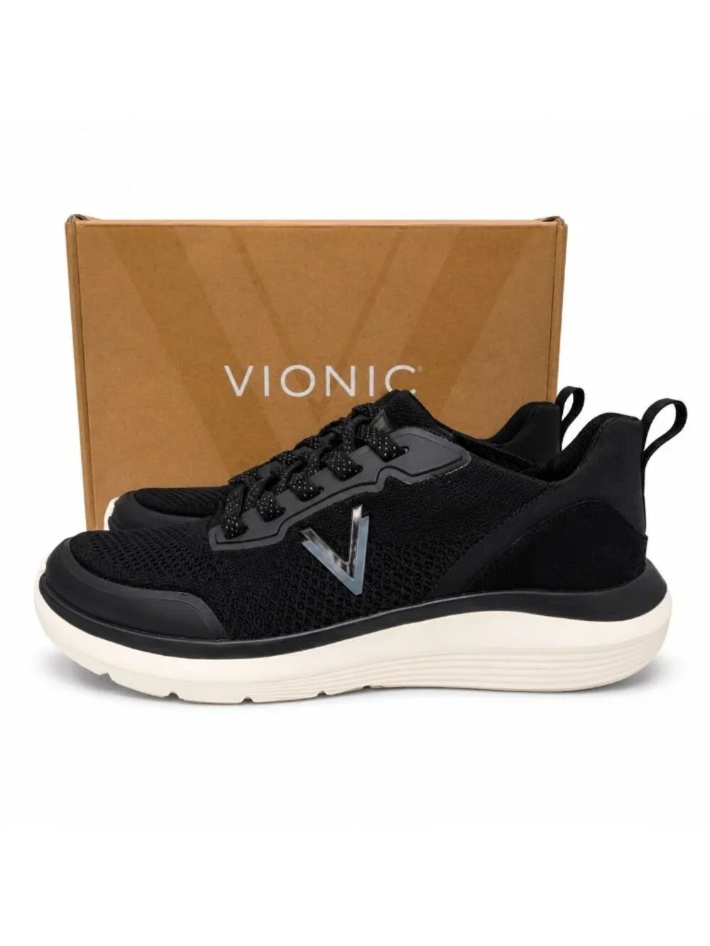 Vionic Hayward J7486M1 Womens 9 Supportive Black Knit Suede Walking Sneakers